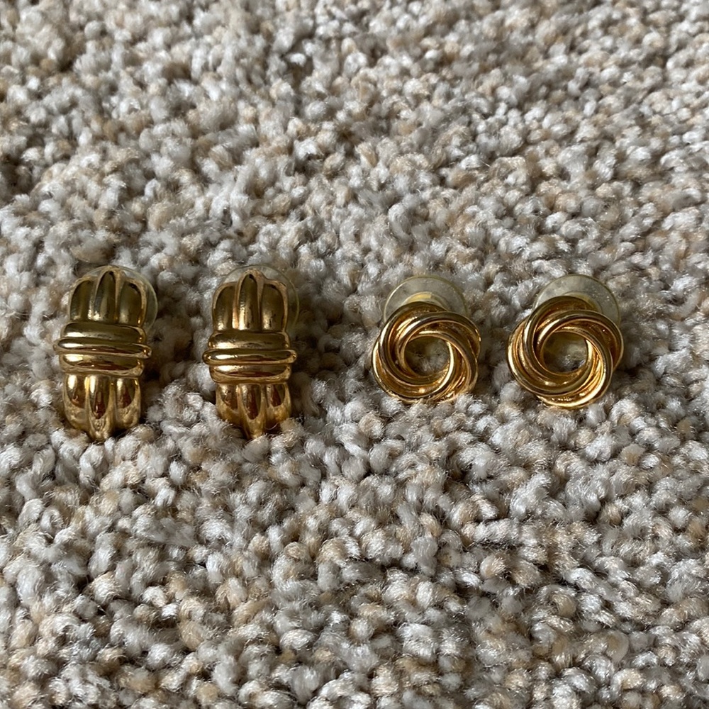 Gold Croissant Half Hoop and Gold Circle Love Knot Stud Earrings